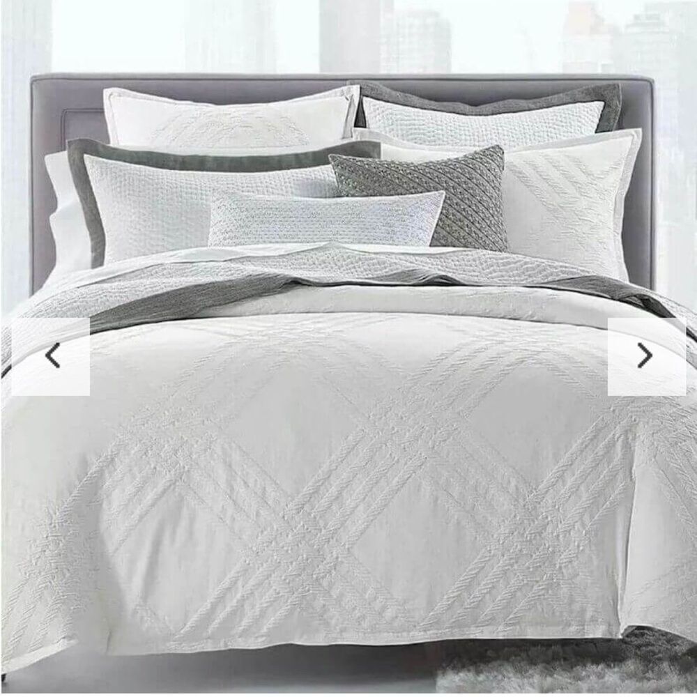 Hotel Collection White Locked Geo Cotton Euro Square Sham 26 x 26 - Picture 2 of 4